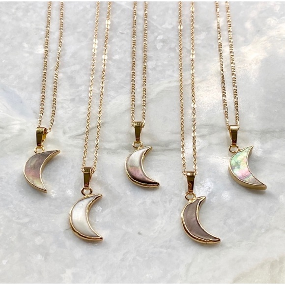 1 LEFT! Mother of Pearl Crescent Moon 22K Gold Necklace - Picture 5 of 11